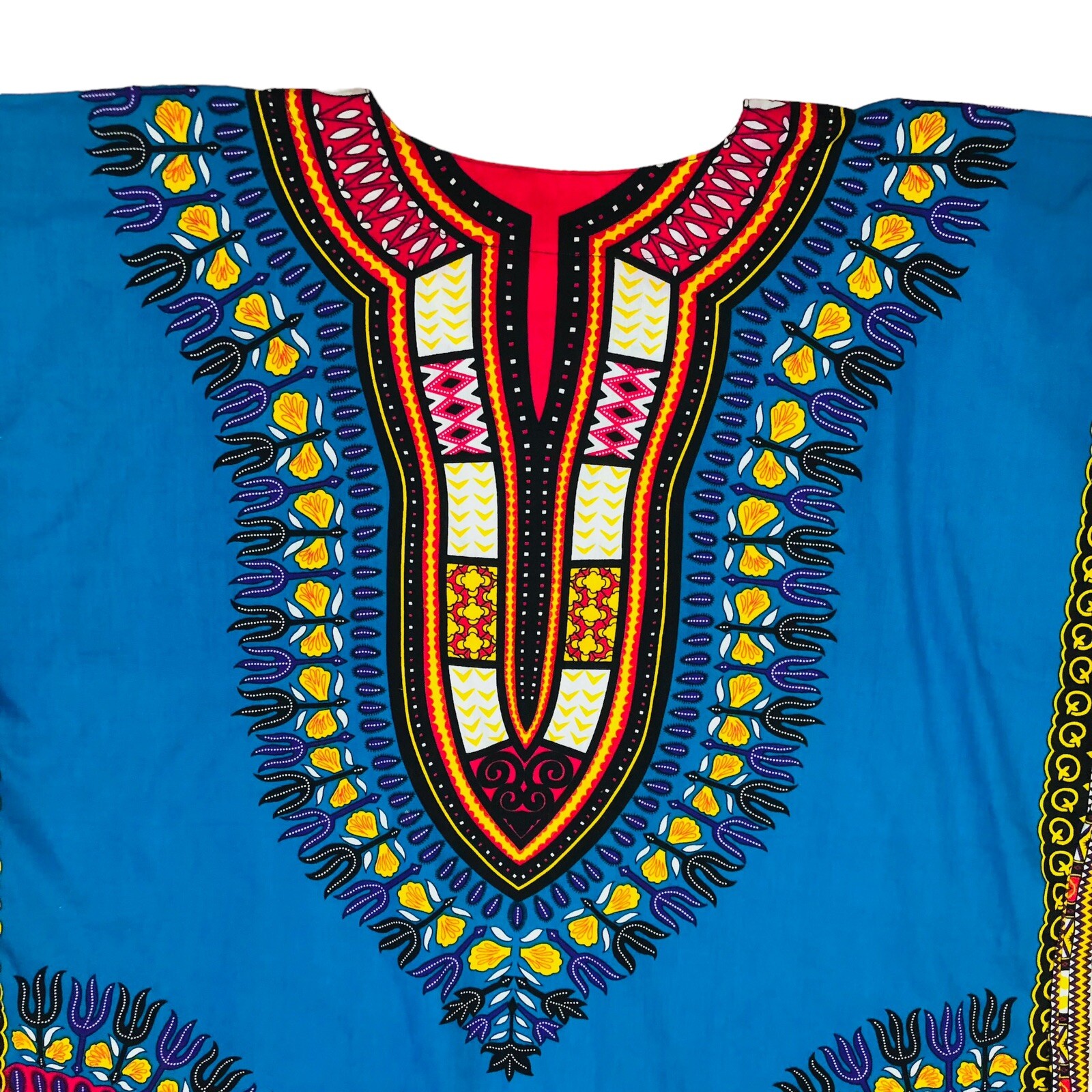 Island Expressions Top Blue Dashiki Tribal African Tunic Caftan Boho Sz L NWOT