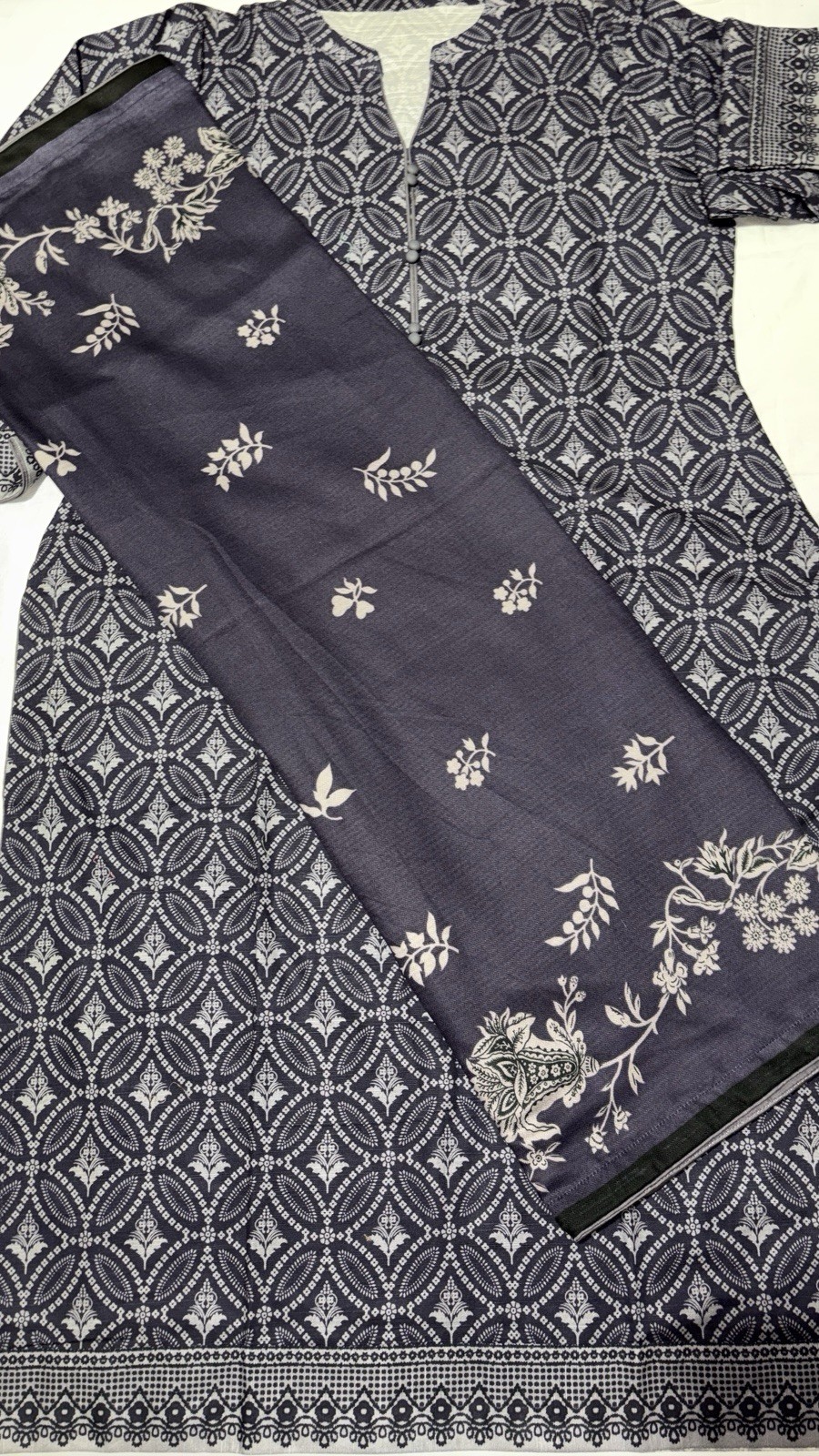 Navy Blue Cotton Salwar Kameez Women Three Piece Geometric Floral Printed Outfit