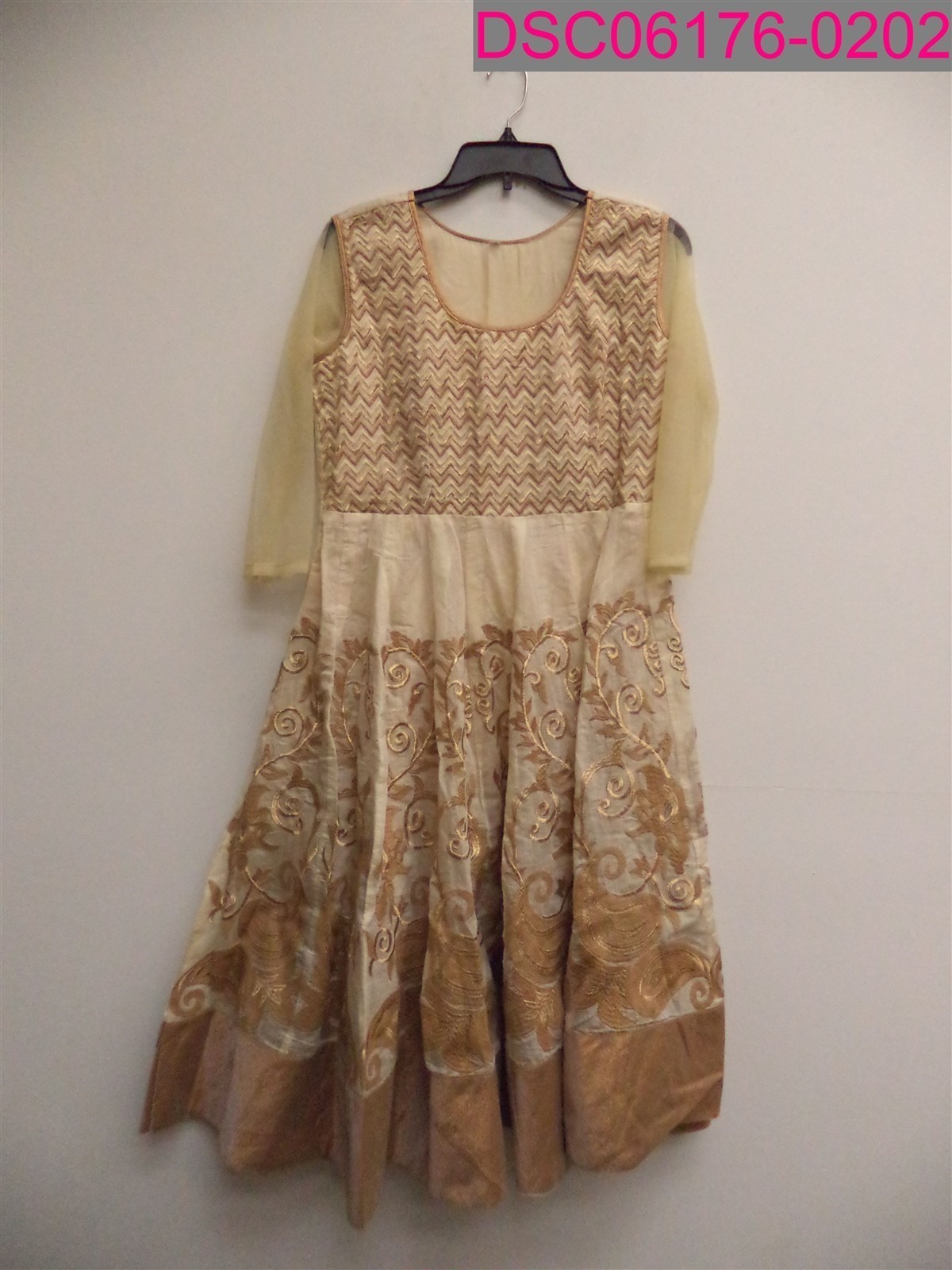 Indian Women’s Dress Gold/Beige Embroidered Detail Size XL Fit & Flare