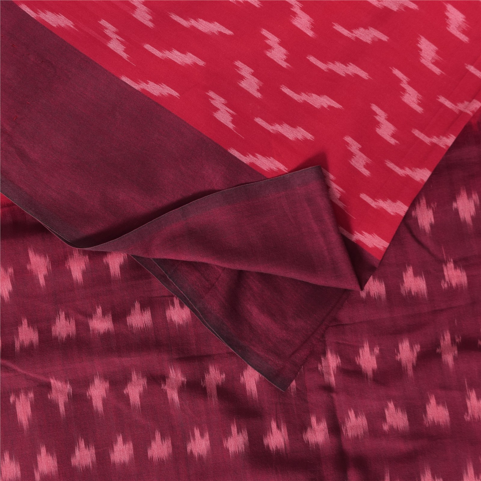 Sanskriti Vintage Sarees Red Ikat Handwoven Sambhalpuri Pure Cotton Sari Fabric