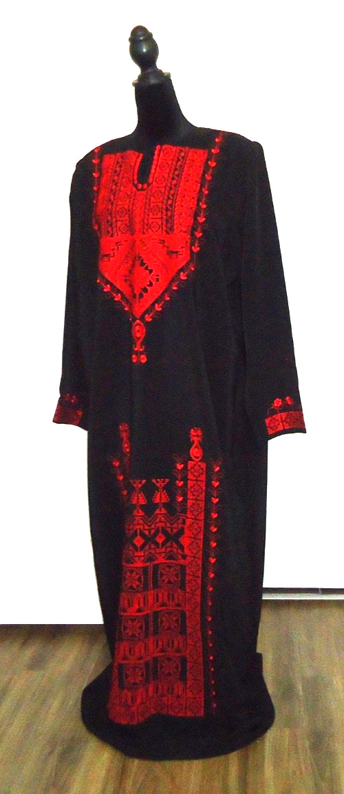 Vtg-70 Traditional Women’s Abaya Black Red Embroidery Dress Size-3/1X-2X