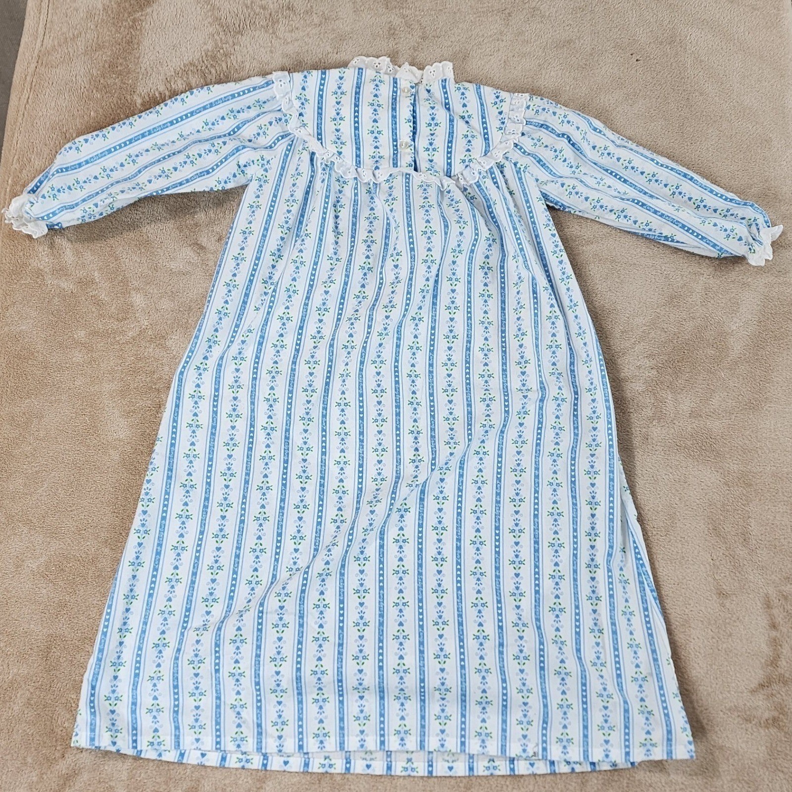 Vintage Lanz of Salzburg night gown Girls 4 blue floral Stripe long sleeve EUC