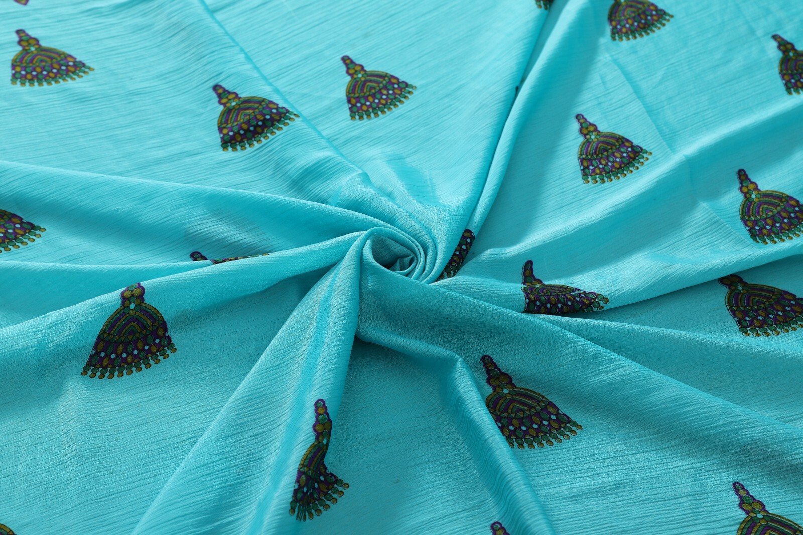 Vintage Black Blue Sarees Pure Crepe Silk Earrings Printed Sari Craft Fabric