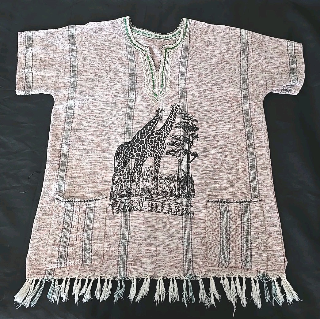 Kikoy African Giraffe Unisex Hand Woven Short Sleeved One Size T-Shirt Tunic