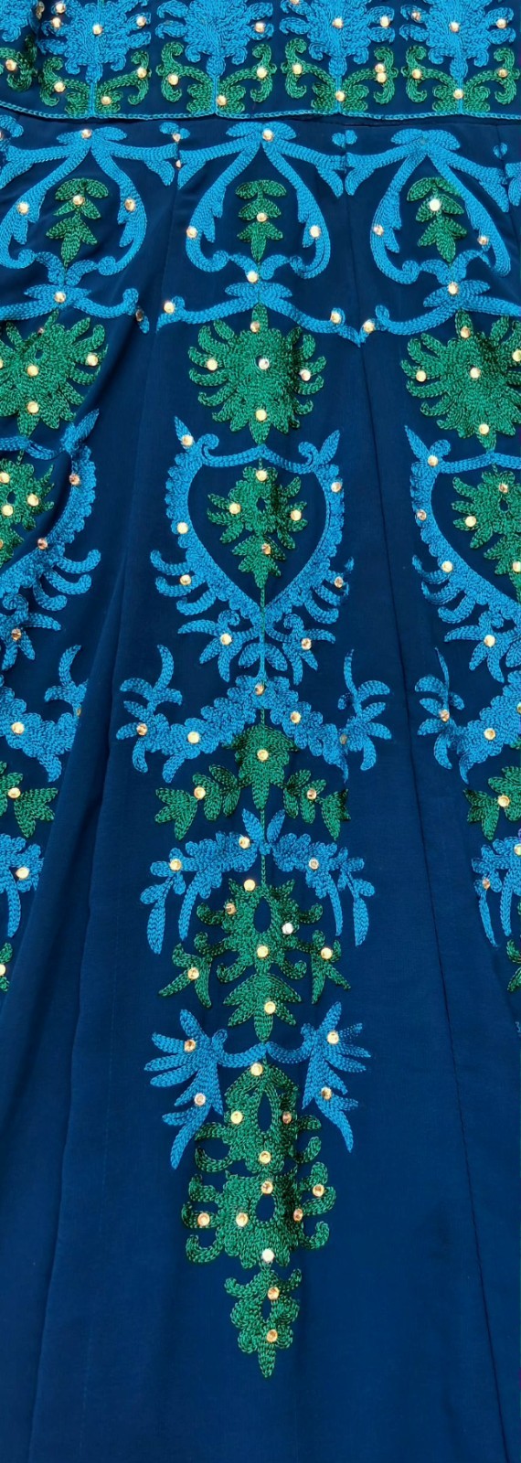 Indian Anarkali Gown Dress S Royal Blue Gold Embroidered Long Sleeve Maxi Party
