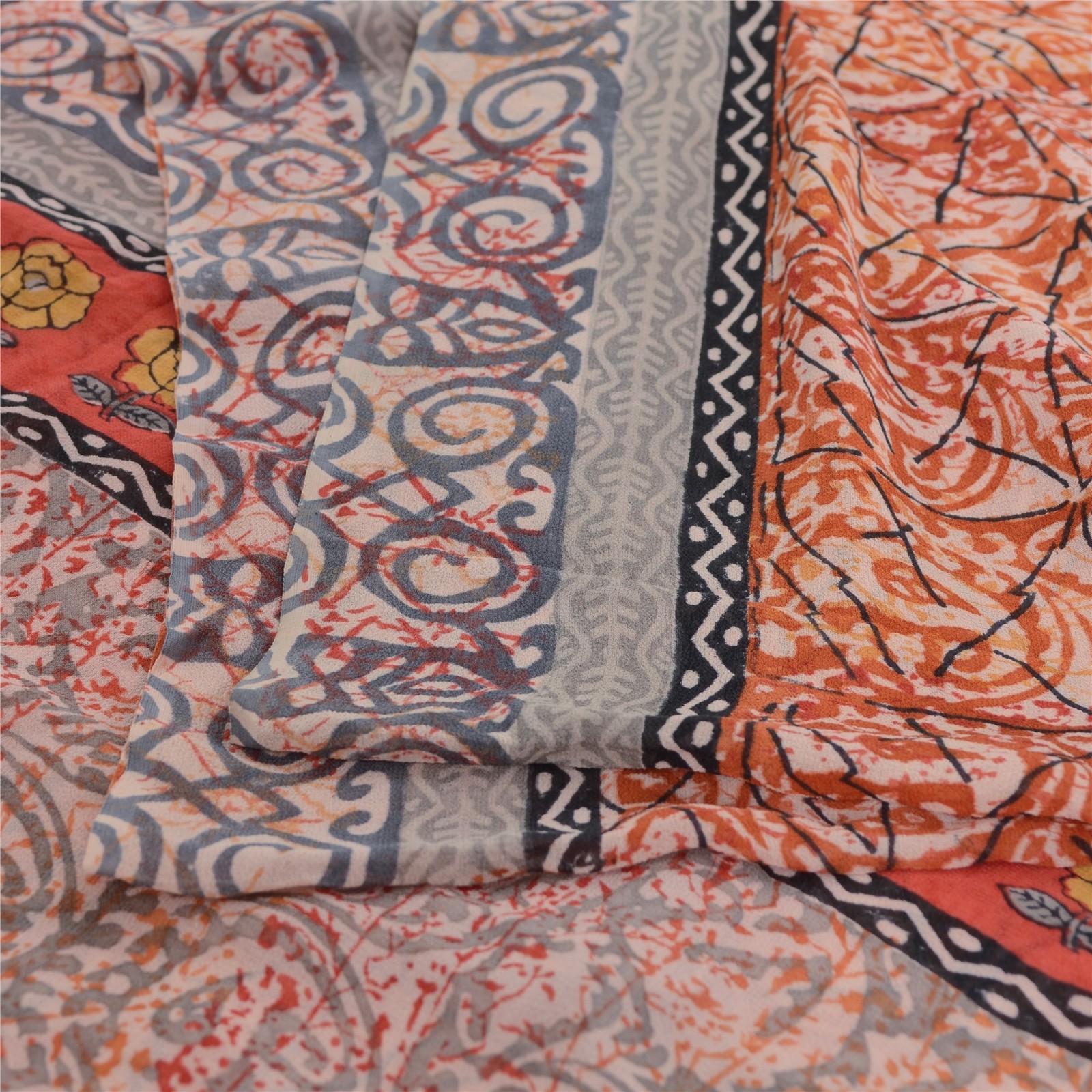 Sanskriti Vintage Sarees Hand Block Printed Pure Georgette Sari 5Yd Craft Fabric