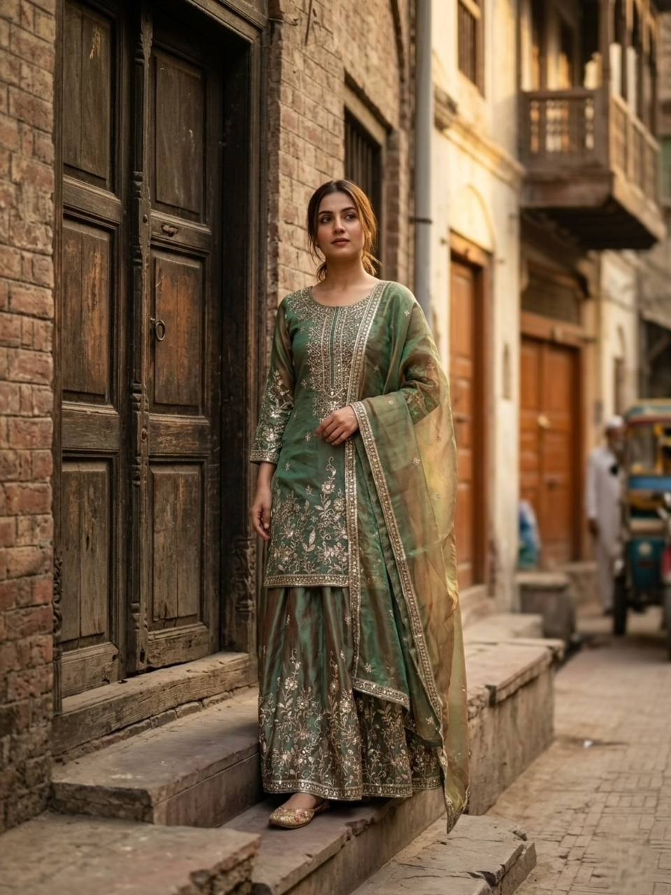 New Designer Pure Natural Crepe Silk Top Palazzo With Dupatta For Wedding Wear