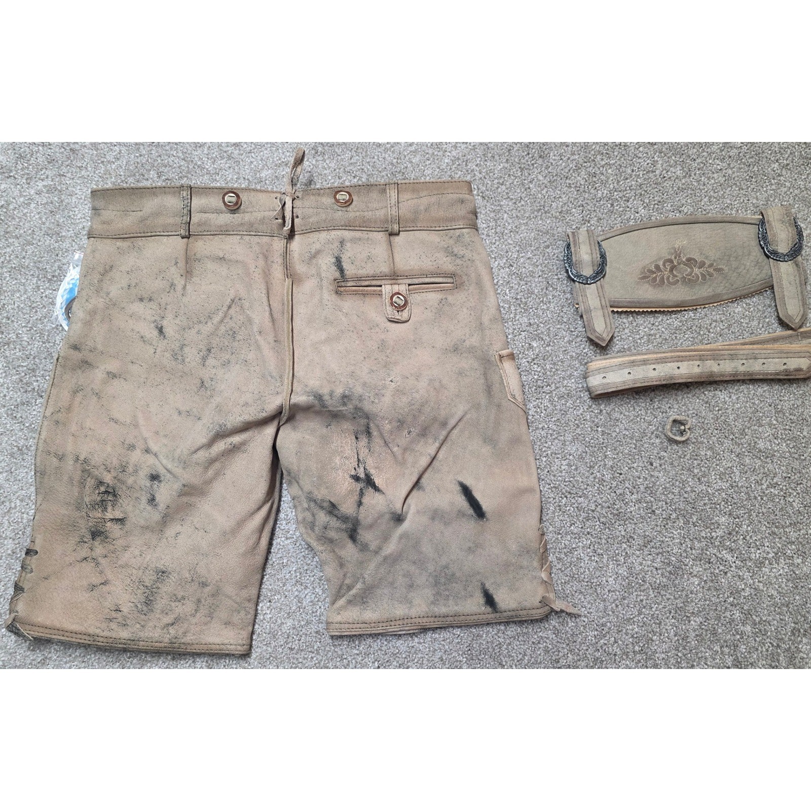 Schöneberger Trachten MensLederhosenLeather Shorts suspendersTan Size 33 NWT 231
