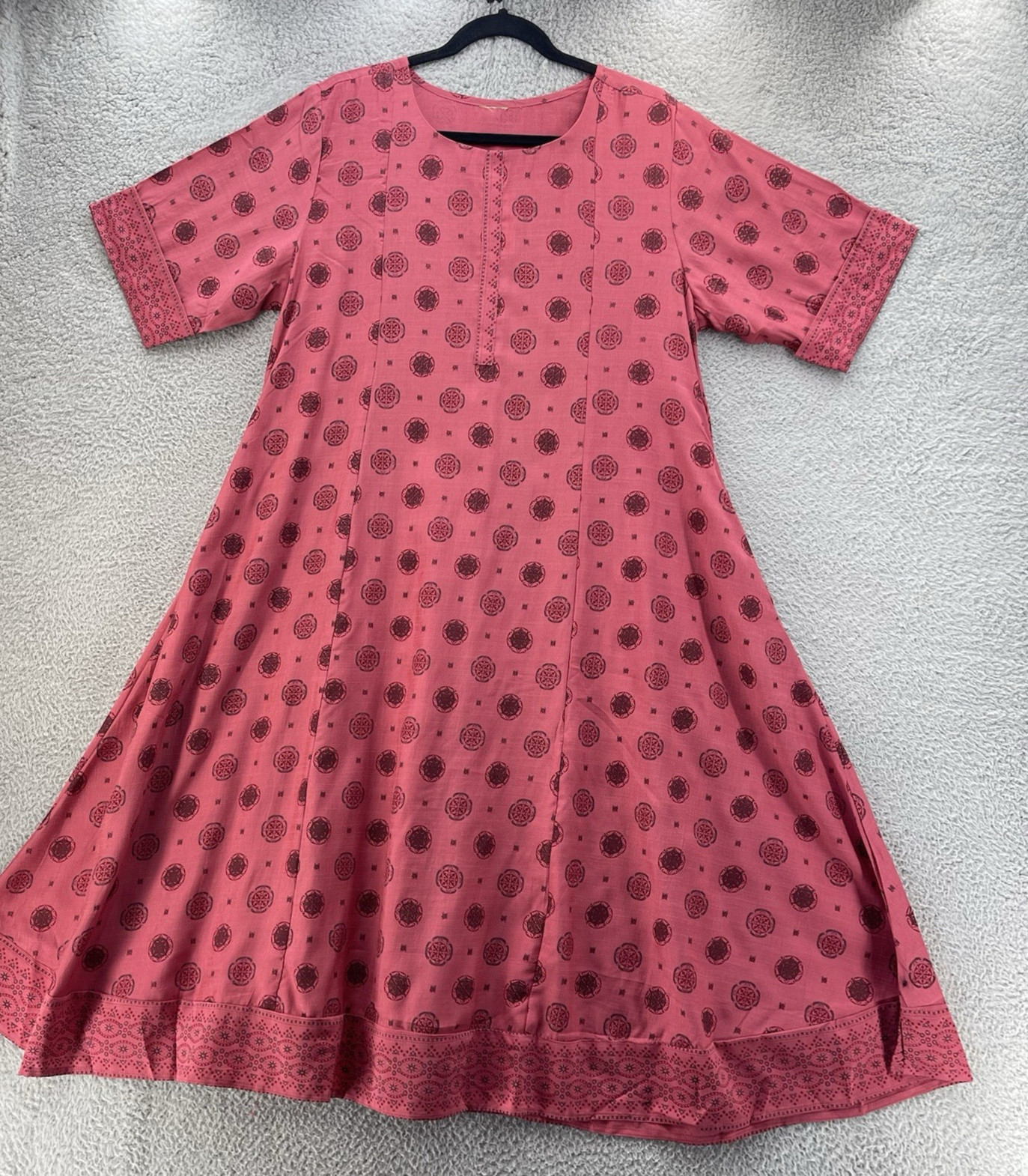 Varsha Patel Kurti Dress Size 44 Pink Geometric Boho India Pakistan Ethnic Tunic