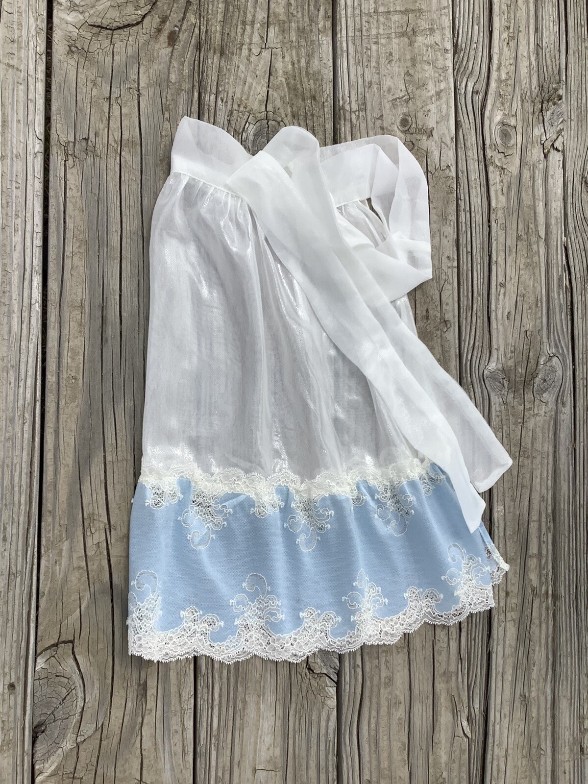 Offwhite sheer apron Light Blue Lace ruffles, Octoberfest Bridal Shower Dirndl