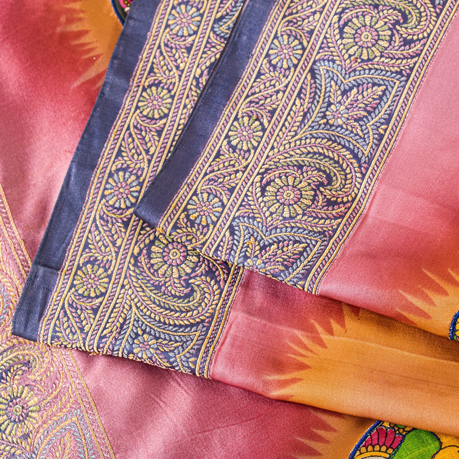 Sanskriti Vintage Pink Pure Silk Saree Woven Print Patch 5+Yd Fabric With Blouse