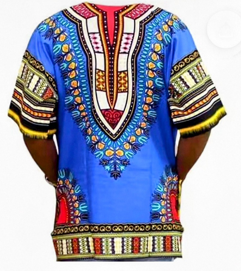 Slim Fit Royal Blue Kids Traditional Unisex African Dashiki top in Size 12