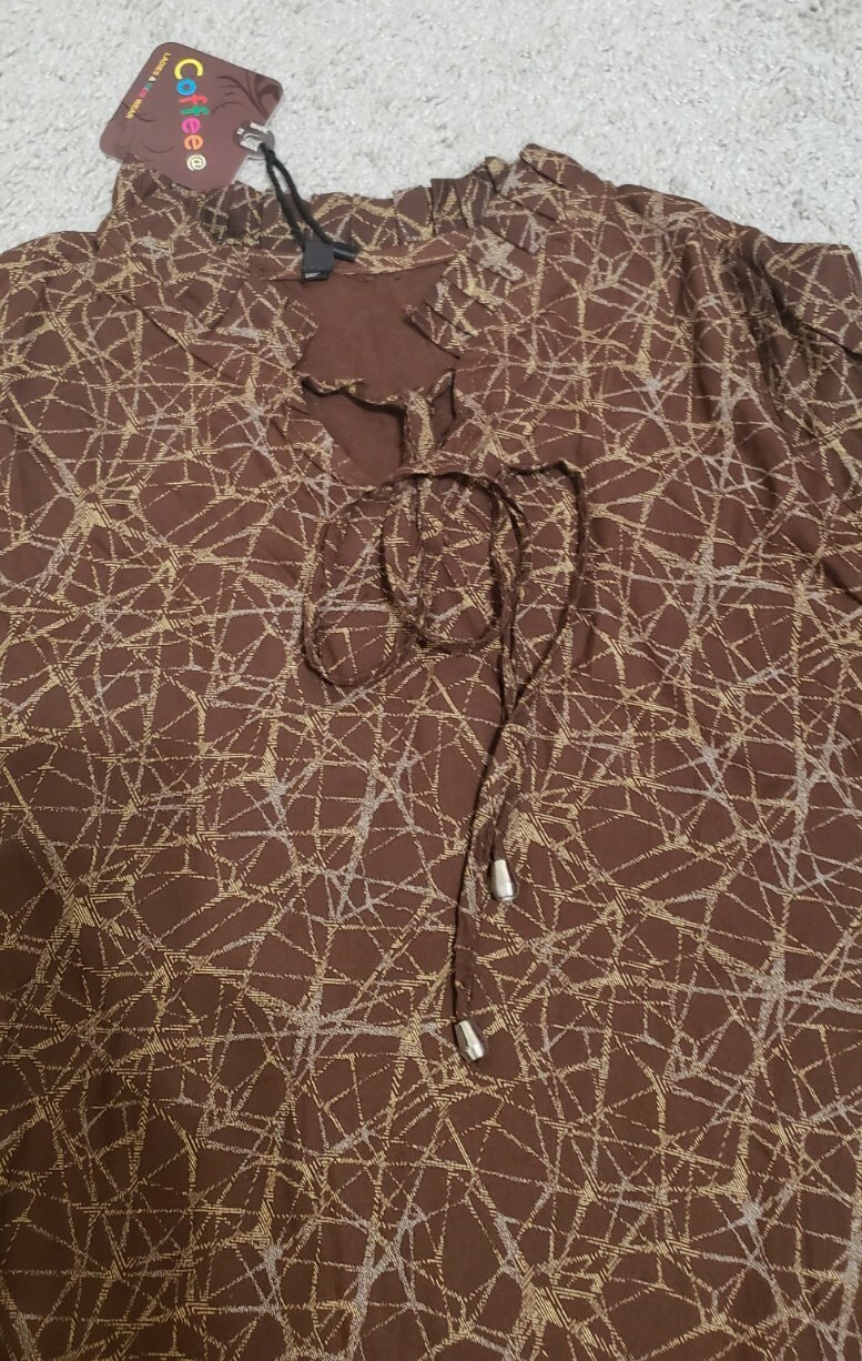 Indian Ladies Cotton long sleeve Ruffle neck Brown Kurti Size S To M