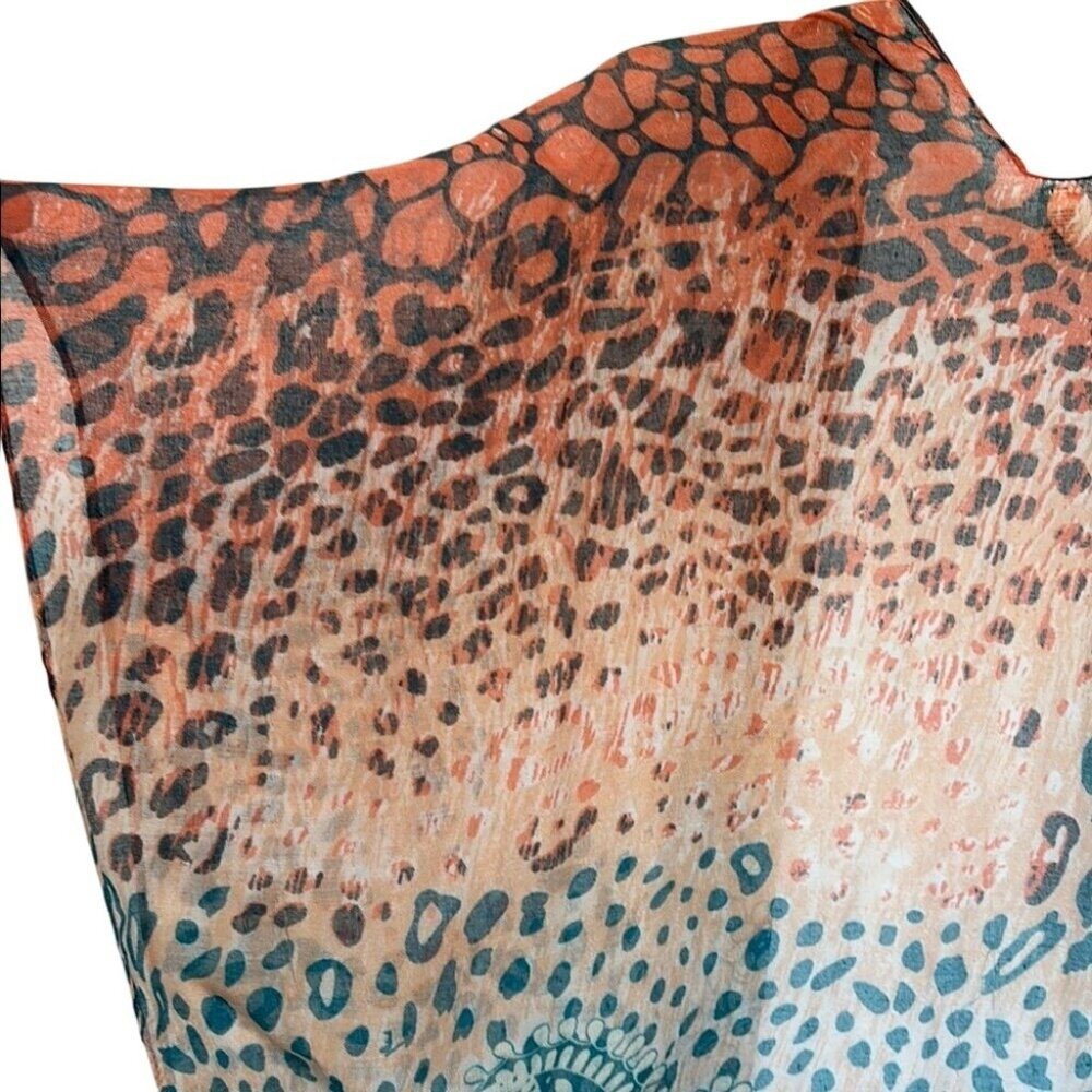 Boho Animal Paisley Kimono Orange Blue Lightweight Festival Layer Resortwear