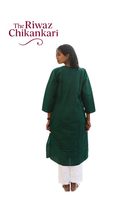 Green Chikankari Kurti for Women | Hand Embroidered Lucknowi Kurta