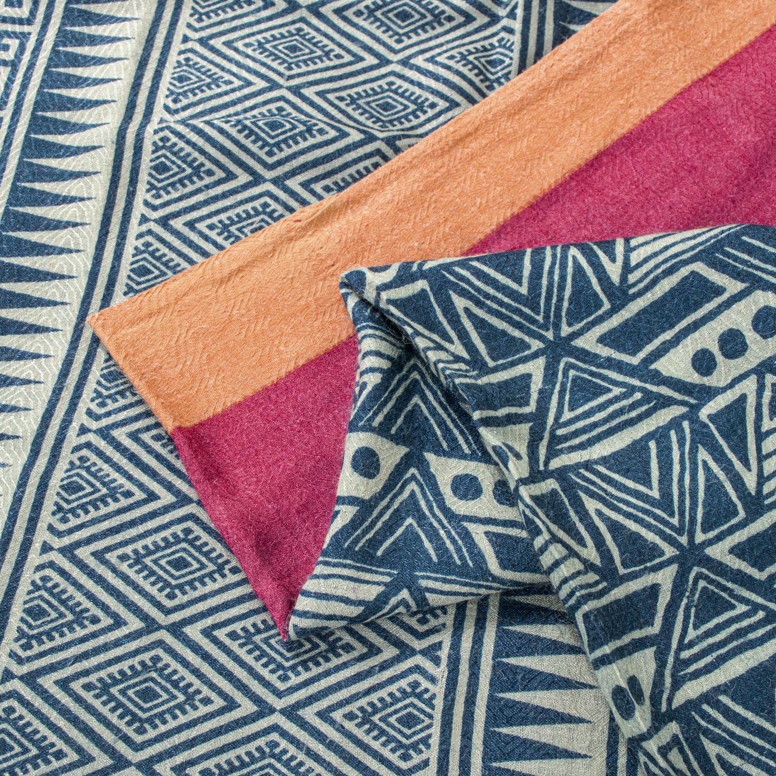 Sanskriti Vintage Blue Pure Woolen Saree Geometric Print Sari 5Yard Craft Fabric