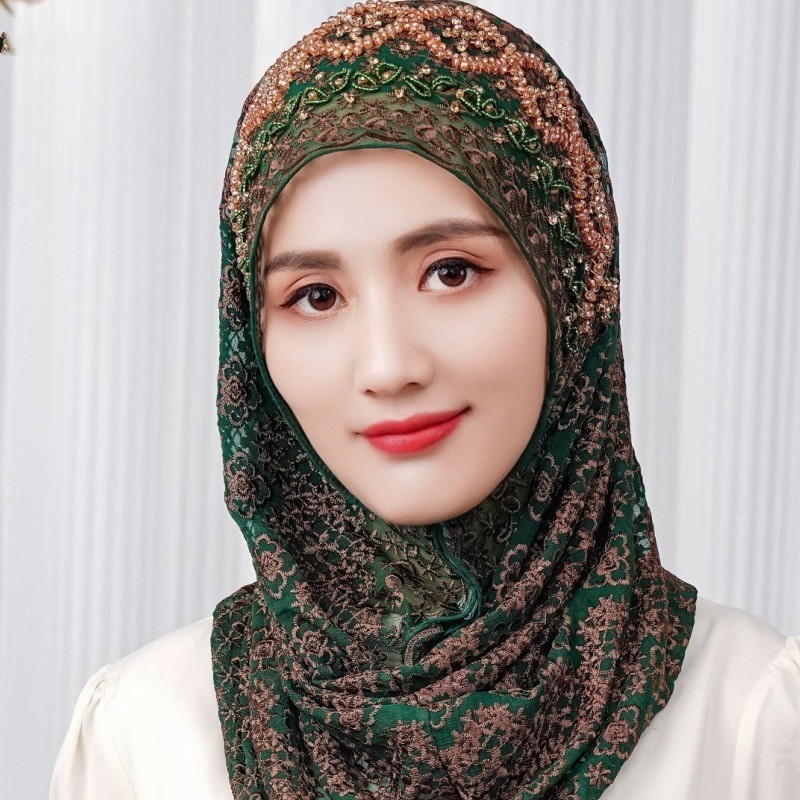 New Silk Hijabs Women Malaysia Wrap Cap Muslim Print Bead Scarf Hair Cover Shawl