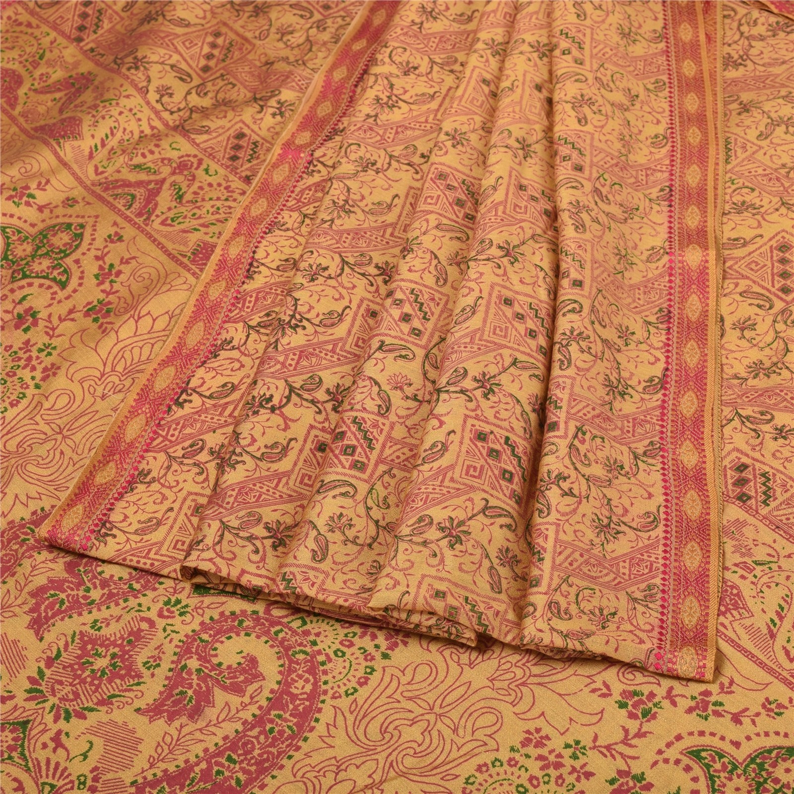 Sanskriti Vintage Golden Sarees Blend Cotton Printed Premium Sari Craft Fabric