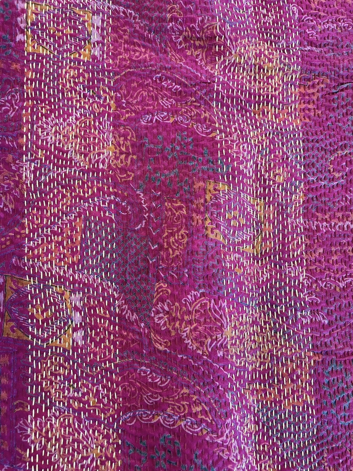 Vintage India 100% Pure Silk Hand Sewn Multicolored Floral Scarf 78”x22” EUC