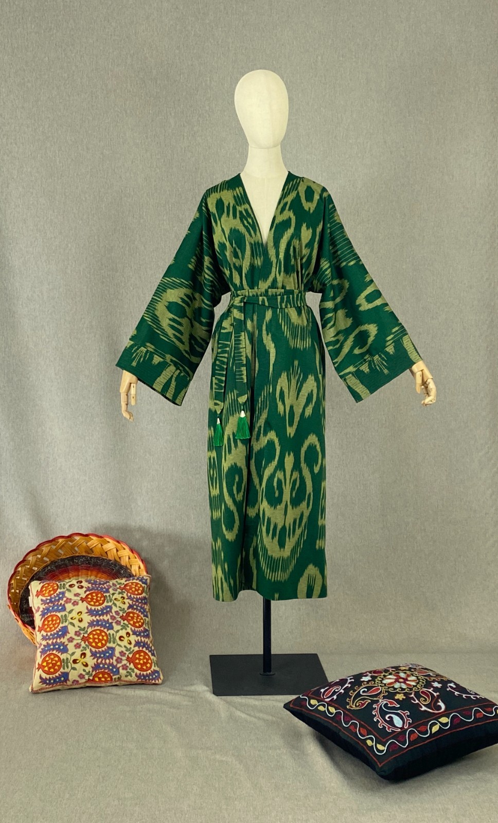 Uzbek ikat chapan/Green jacket/Boho ikat coat/Ethnic abaya cape/Unisex kimono