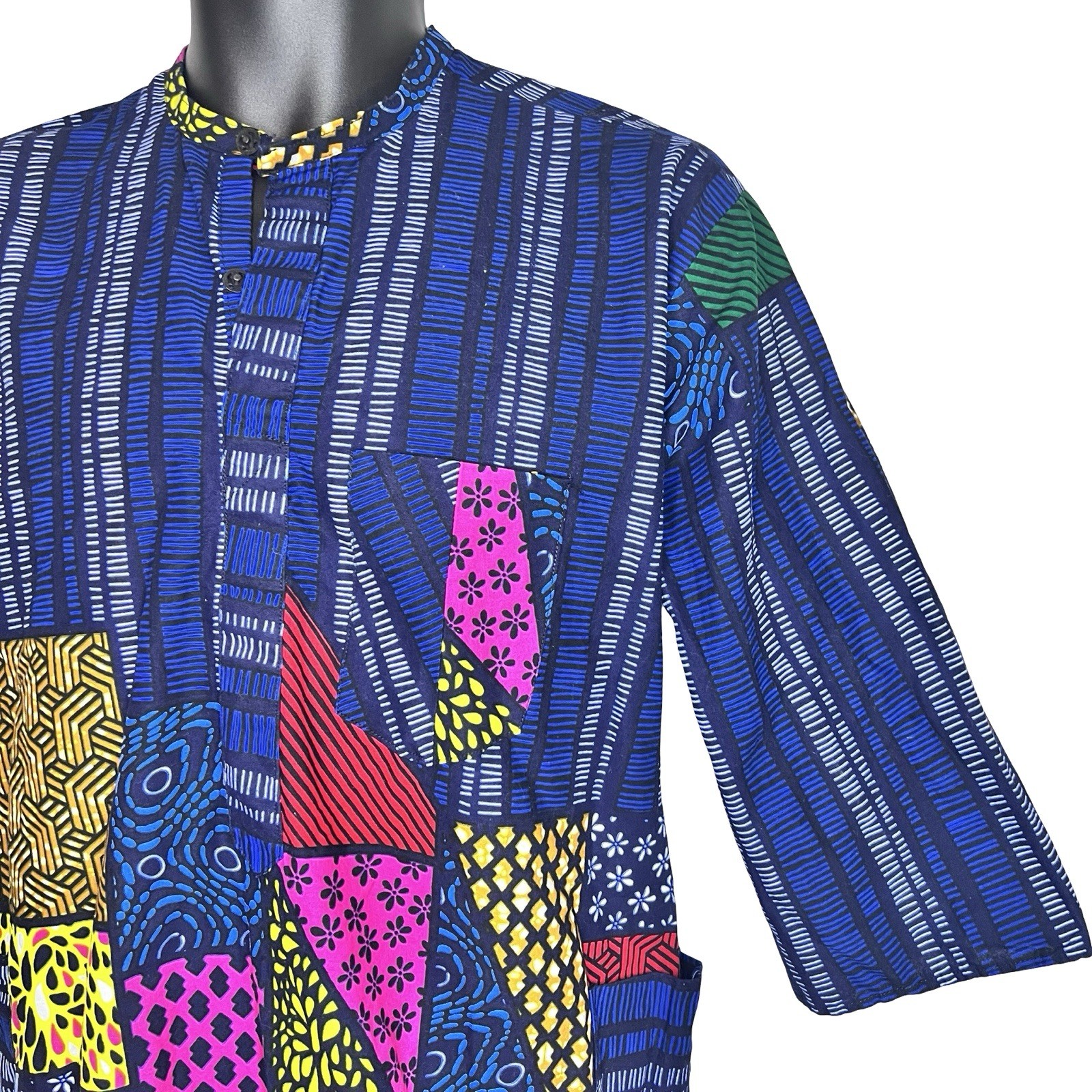 Blue African Print Unisex Shirt w/ Multi Color Design