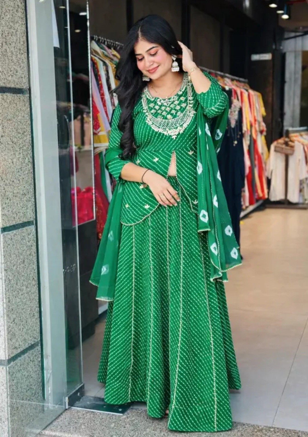 Women New Tranding Party Wear Anarkali Kurti With Skirt Designer Dupatta Set….