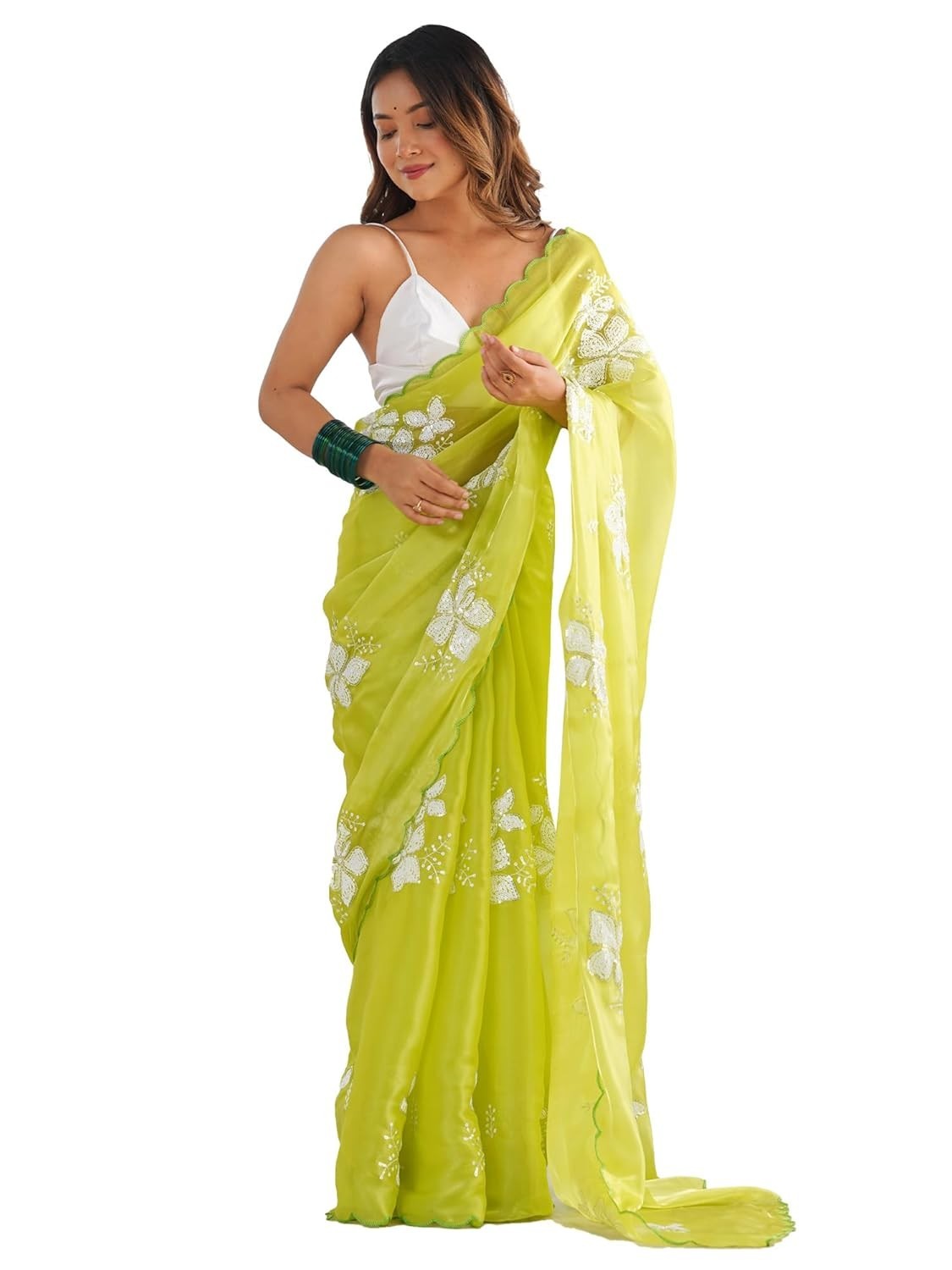 Women’s Shimmer Organza Sequence Embroidery Saree With Unstitched Blouse Piece