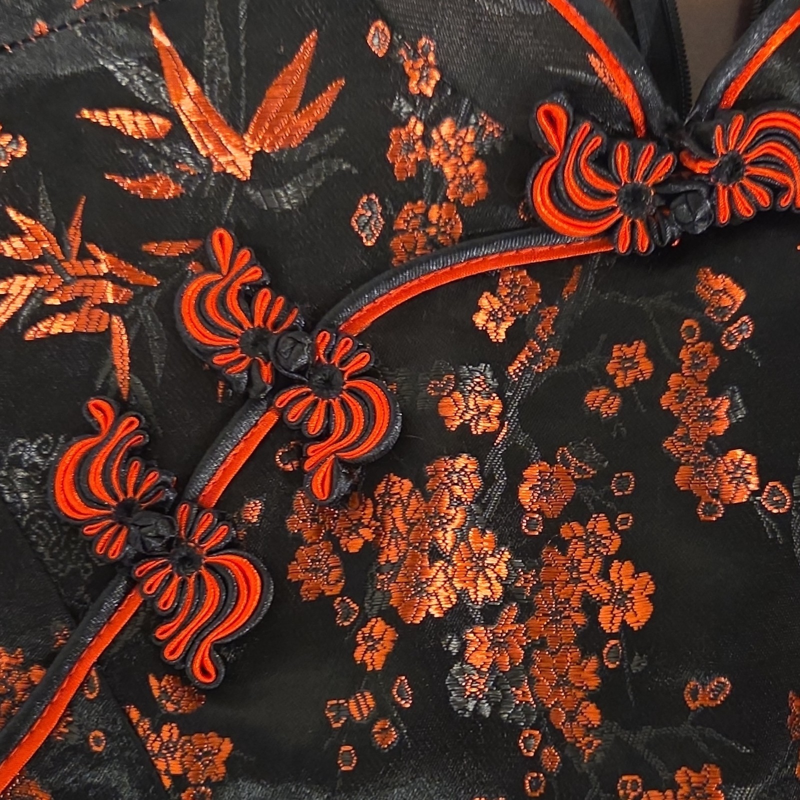 Black Red Floral 100% Silk Cheongsam Qipao Dress Size Youth L