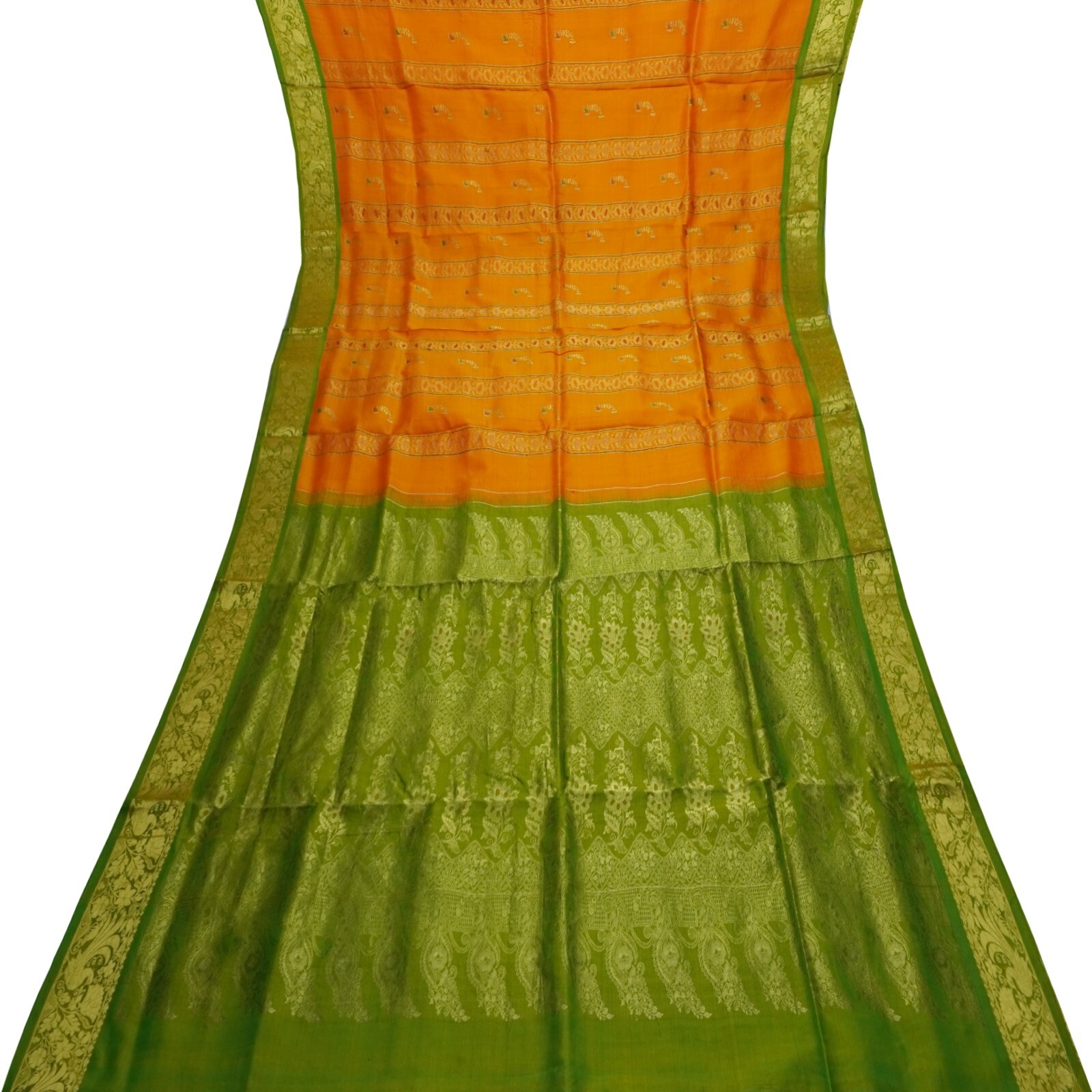 Vintage Orange Sarees 100% Pure Kanjivaram Silk Zari Handwoven Rich Pallu Sari