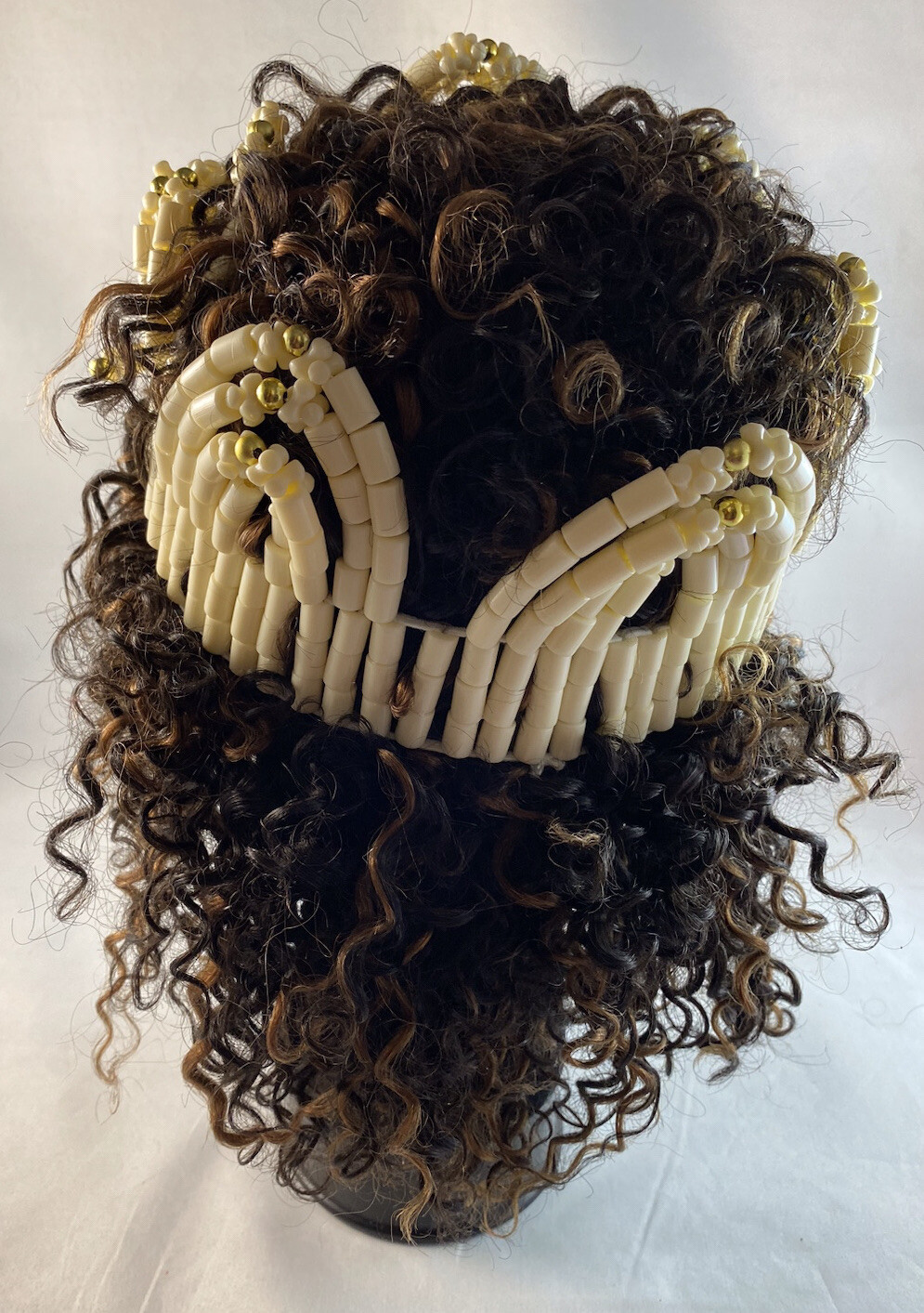 AFRICAN Royal Bridal Olori, Igbo, Edo Ivory Coral color Beads Crown