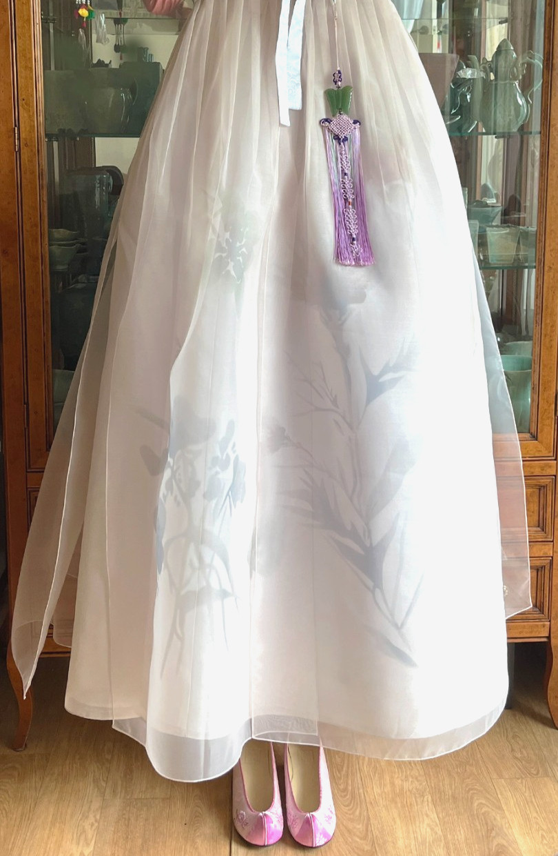 Korean Hanbok Accessory Natural Jade Butterfly Norigae with Lavender Tassel