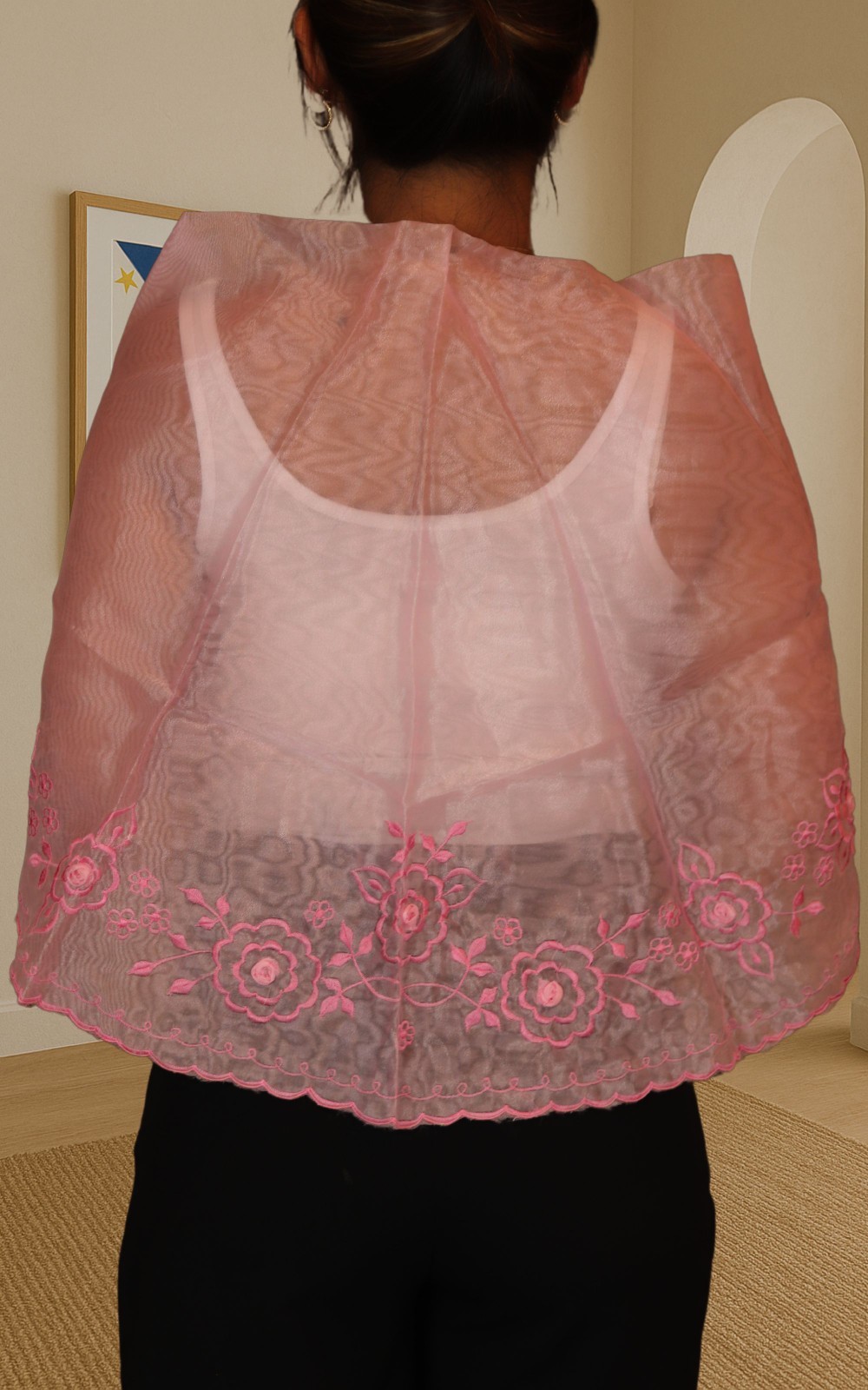 Handmade Kapamilya Alampay | Embroidered Organza Shawl for Women