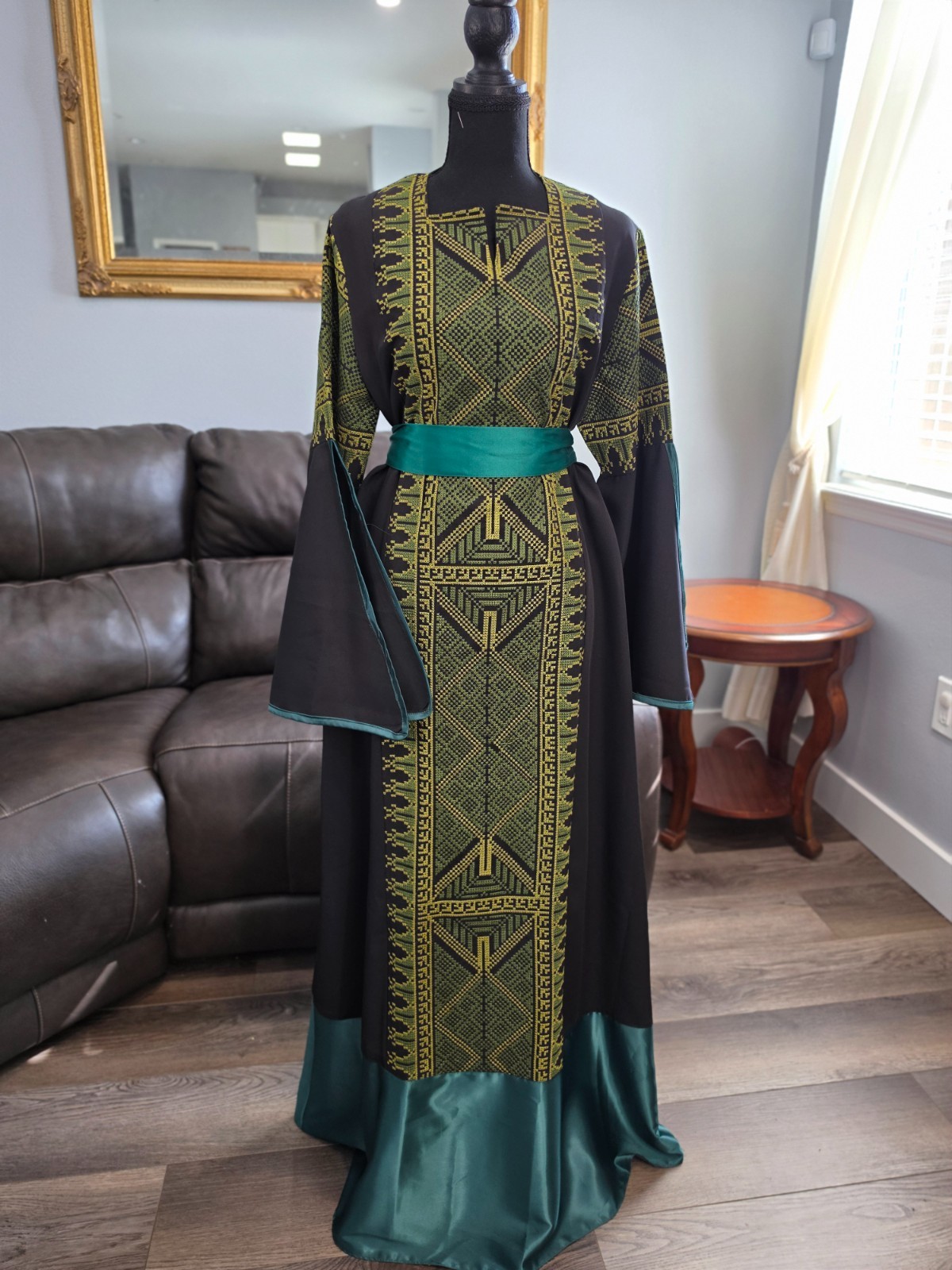 Embroidered / Tatreez Black and Blue Jordanian Palestinian Thobe Dress Kaftan