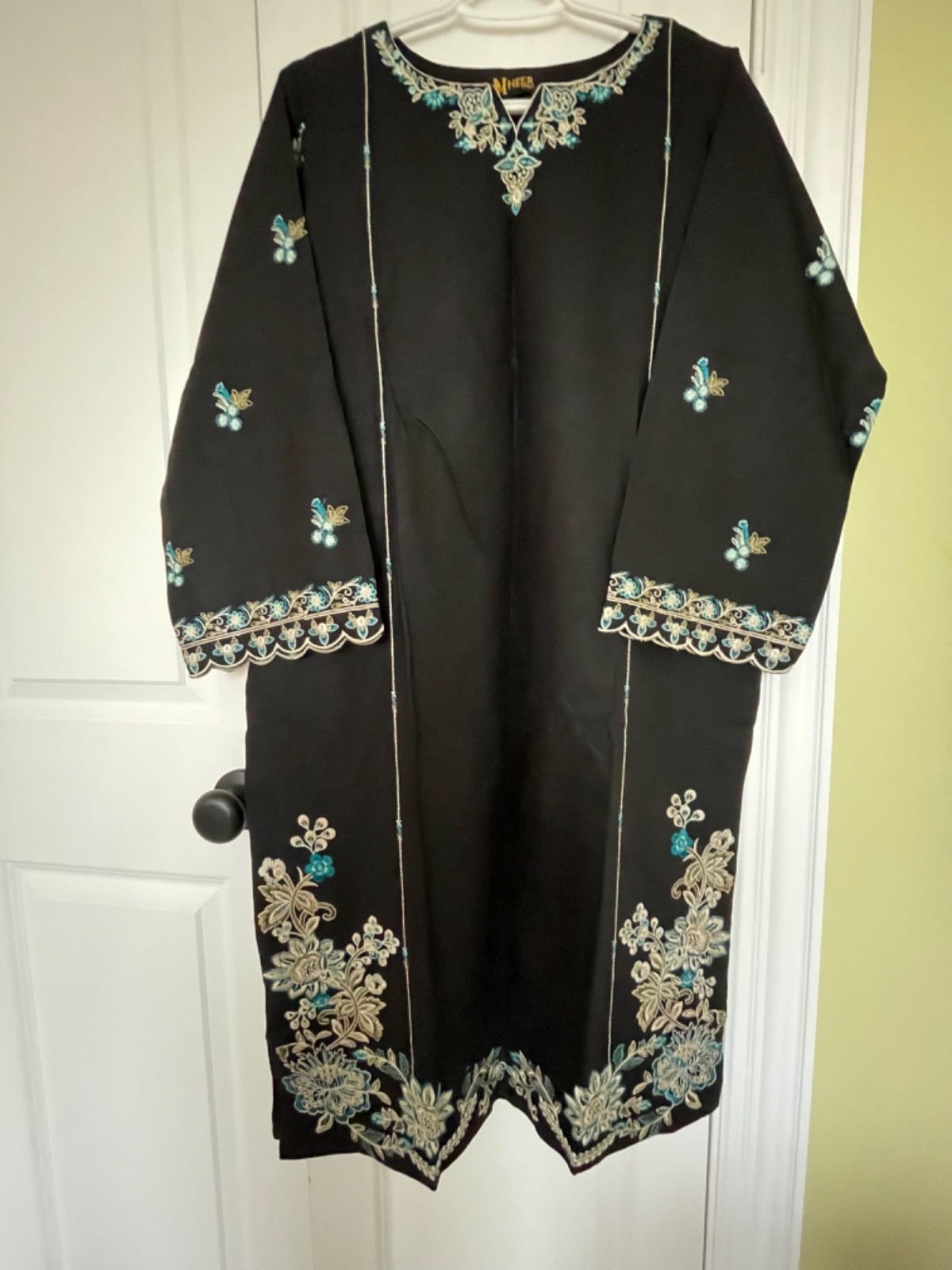Pakistani 2 Piece Pima Lawn shirt & Trouser Black Embellishment.Brand Heer pret.