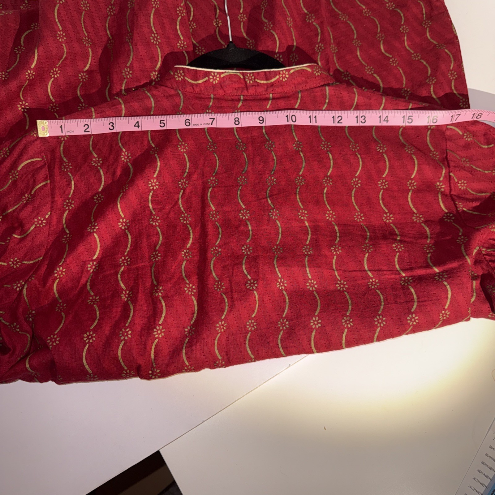 Dark Red Velvet 3/4 Sleeve Tunic Gold Metallic Thread Embroidery Boho Top Size 2