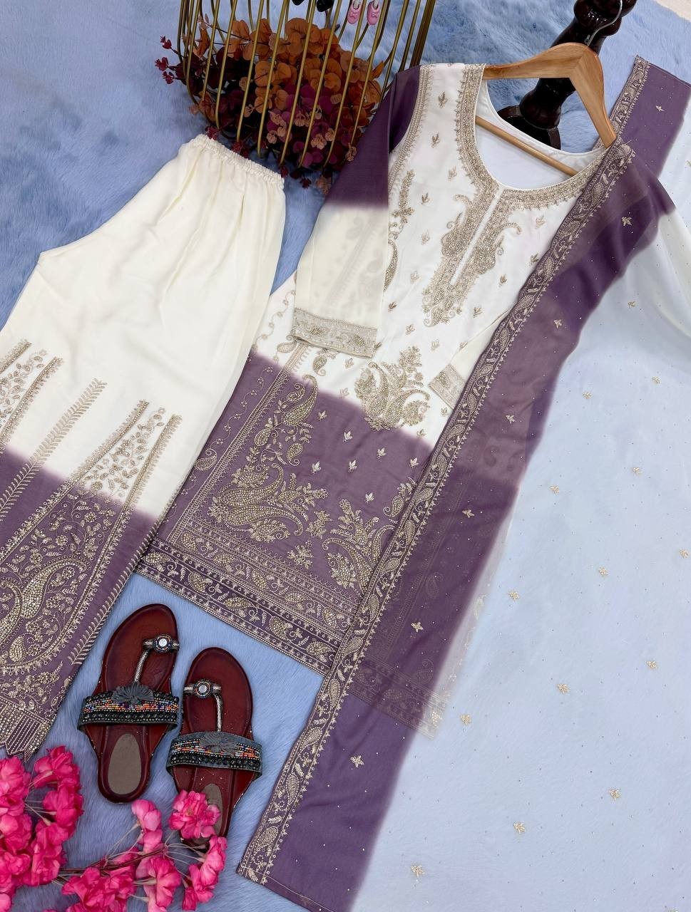 Attractive Designer Star Georgette Kurta Palazzo With Dupatta For Women