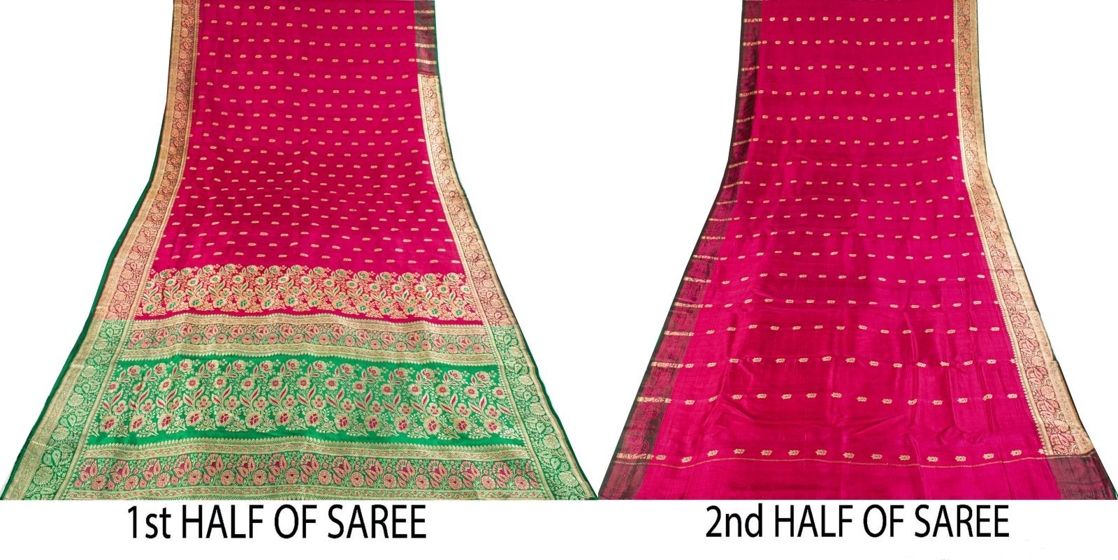 Sanskriti Vintage Pink Pure Satin Saree Banarasi Brocade Meenakari 5 Yard Sari