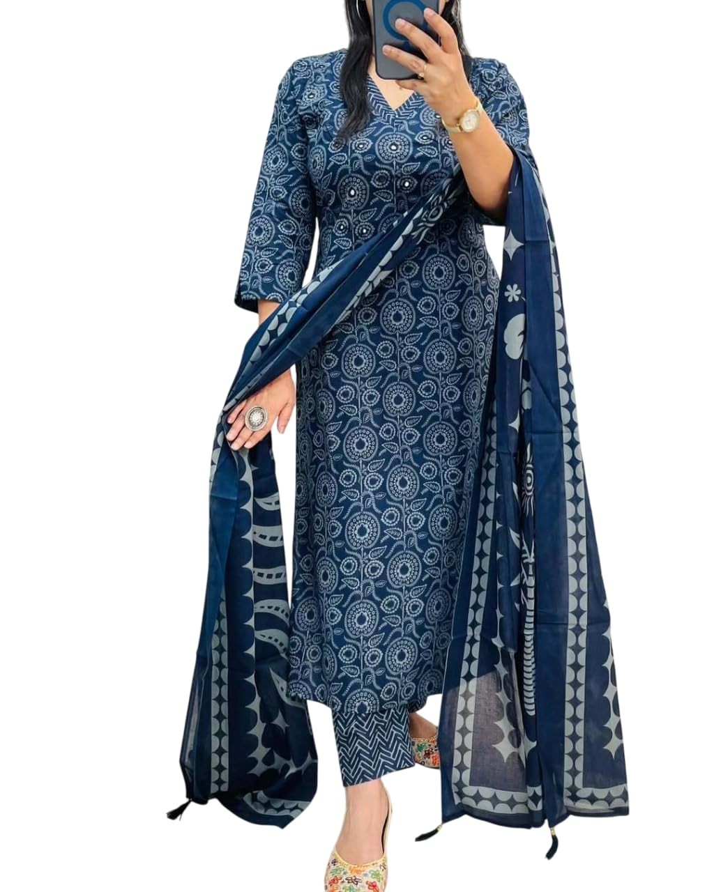 Women’s Pure Cotton Printed Straight Kurta with Pants and Dupatta Set