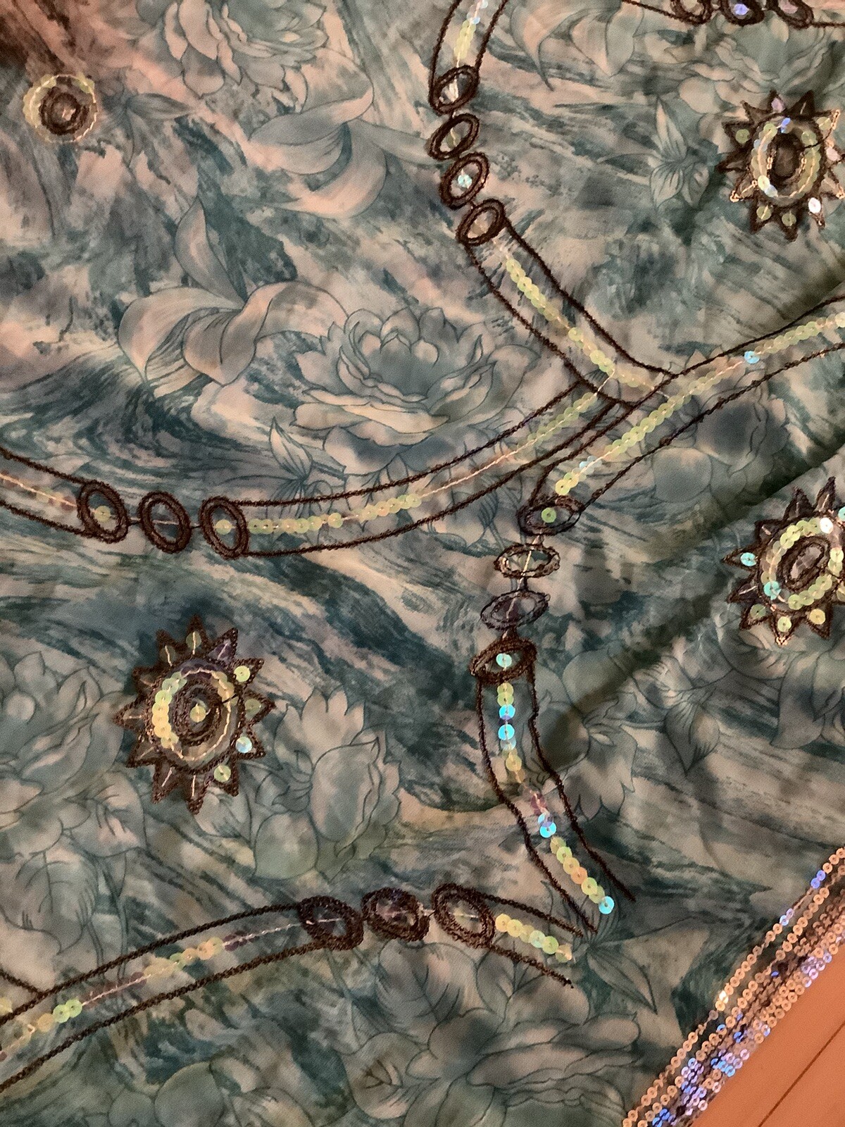 Indian Women Aqua Blue & Gray-Green Sequins Saree/Sari Wrap Dress