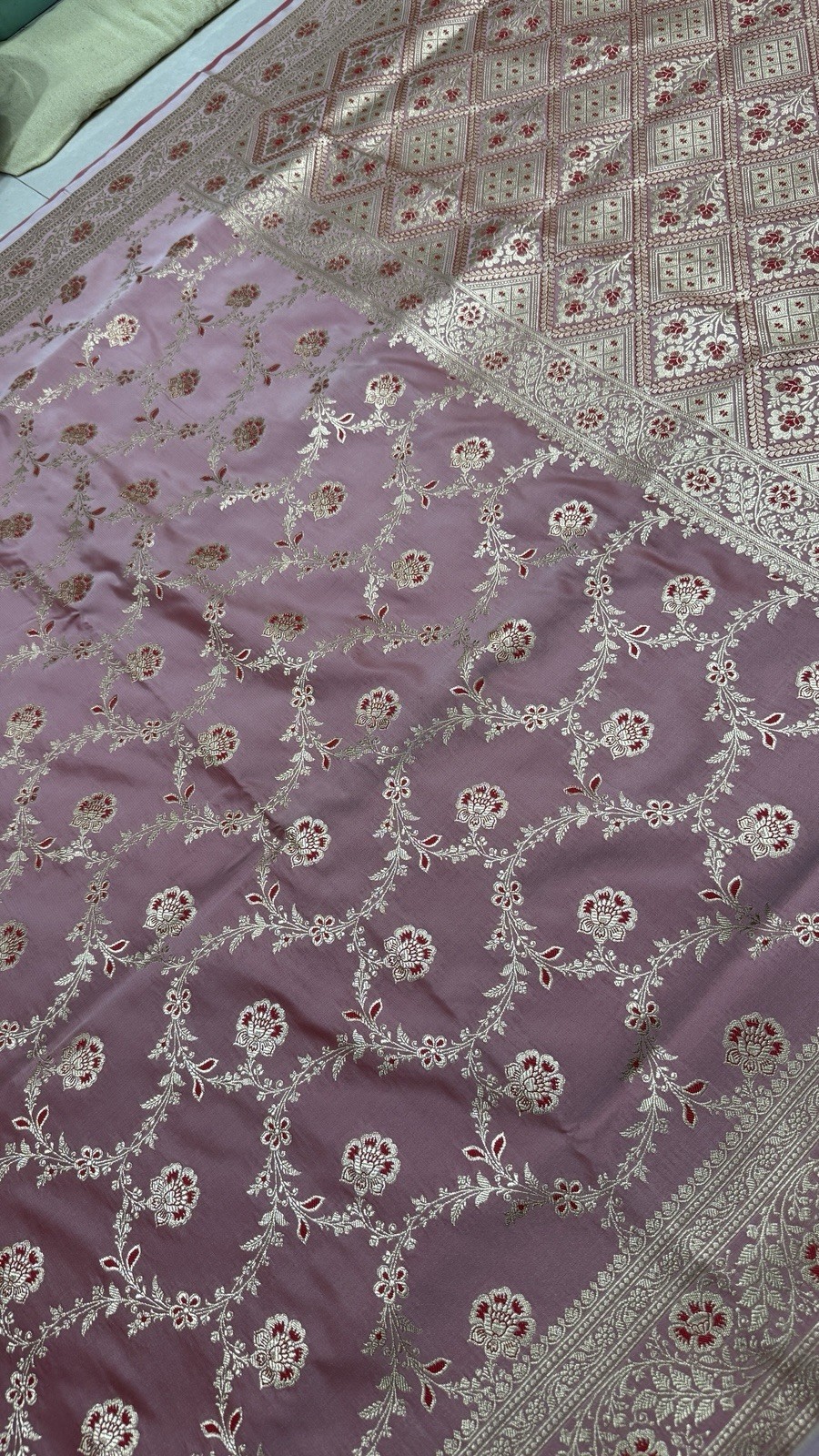 Pure Katan Banarasi Silk Saree, Dusty Pink Silver Zari Handwoven Bridal Wedding