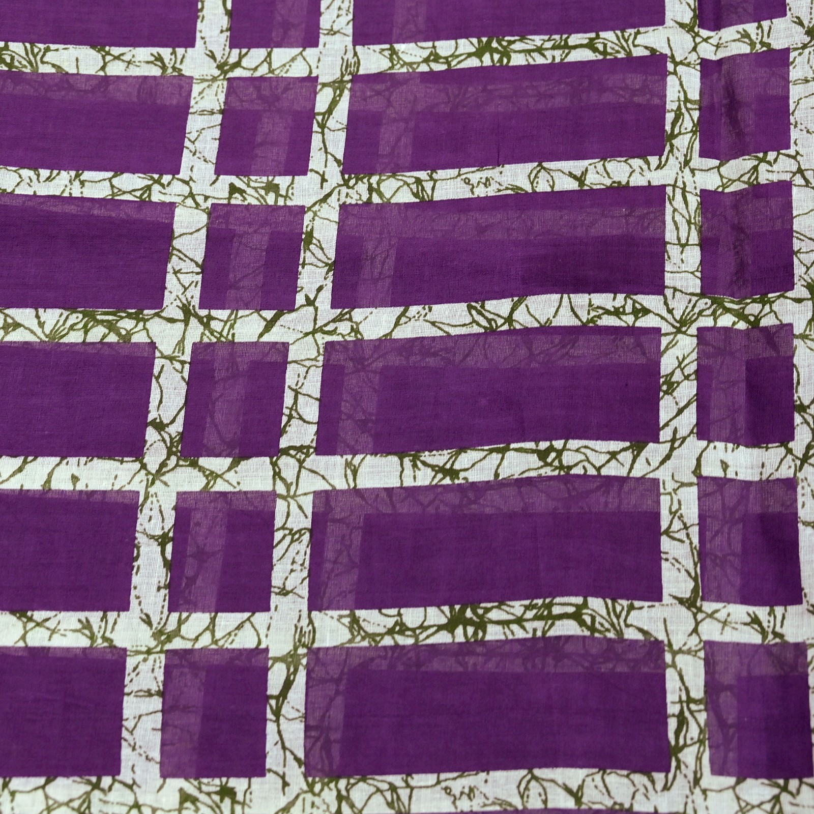 Vintage Sari Purple & Green Batik Printed Saree Pure Cotton 5Yd Craft Fabric