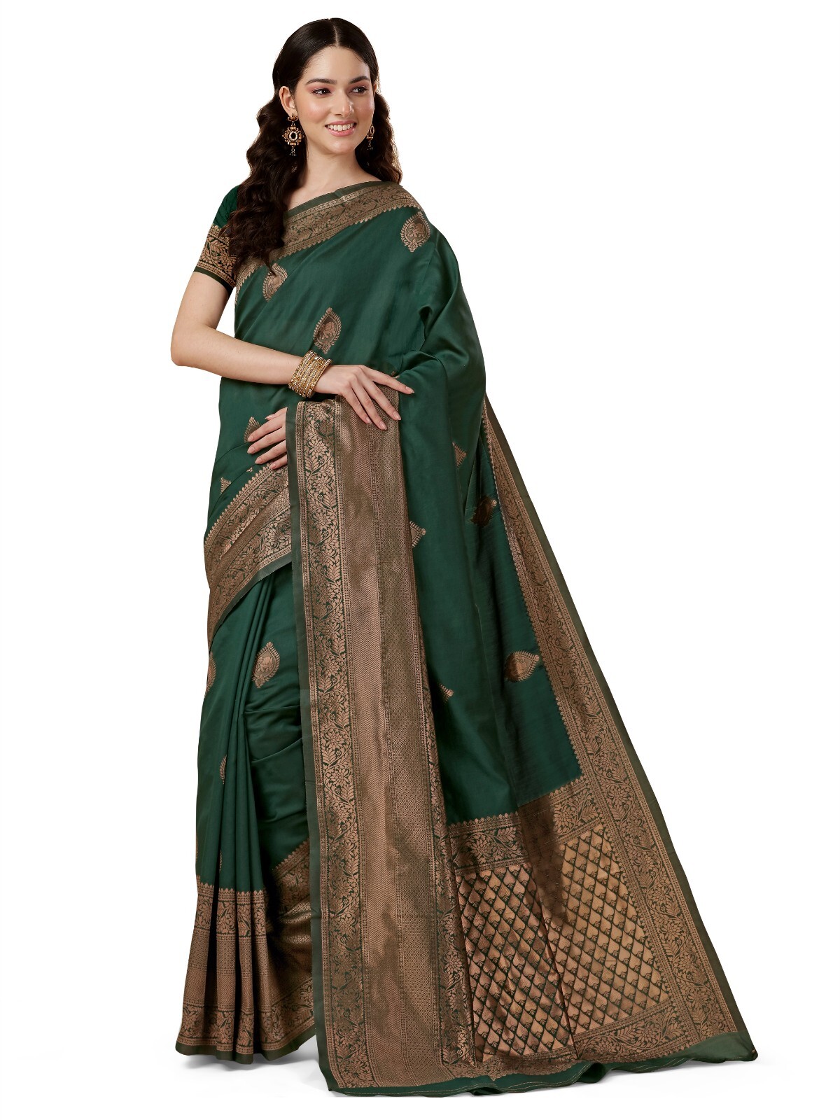 Areca Designer Copper Gajraj Green Silk saree blouses women Saree Cut- 5.5 Meter
