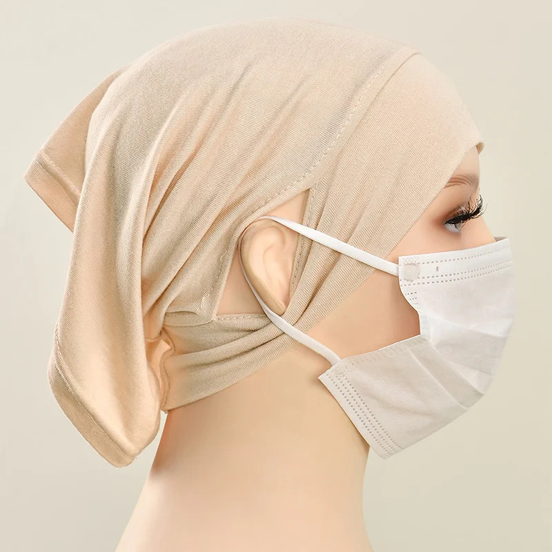 Jersey Cotton Muslim Women Under Hijab Cap With Ear Hole Inner Hijab Cap