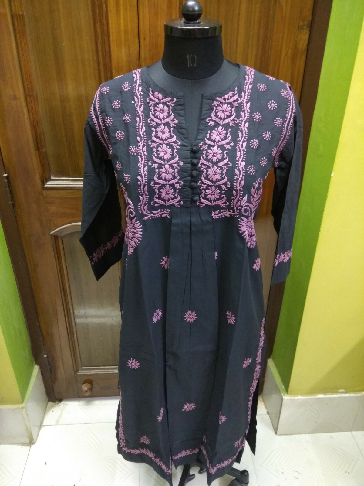 S 39 CROCHET BUTTON 100%COTTON ETHNIC CHIKAN EMBROIDERY HANDMADE KURTA KURTI TOP