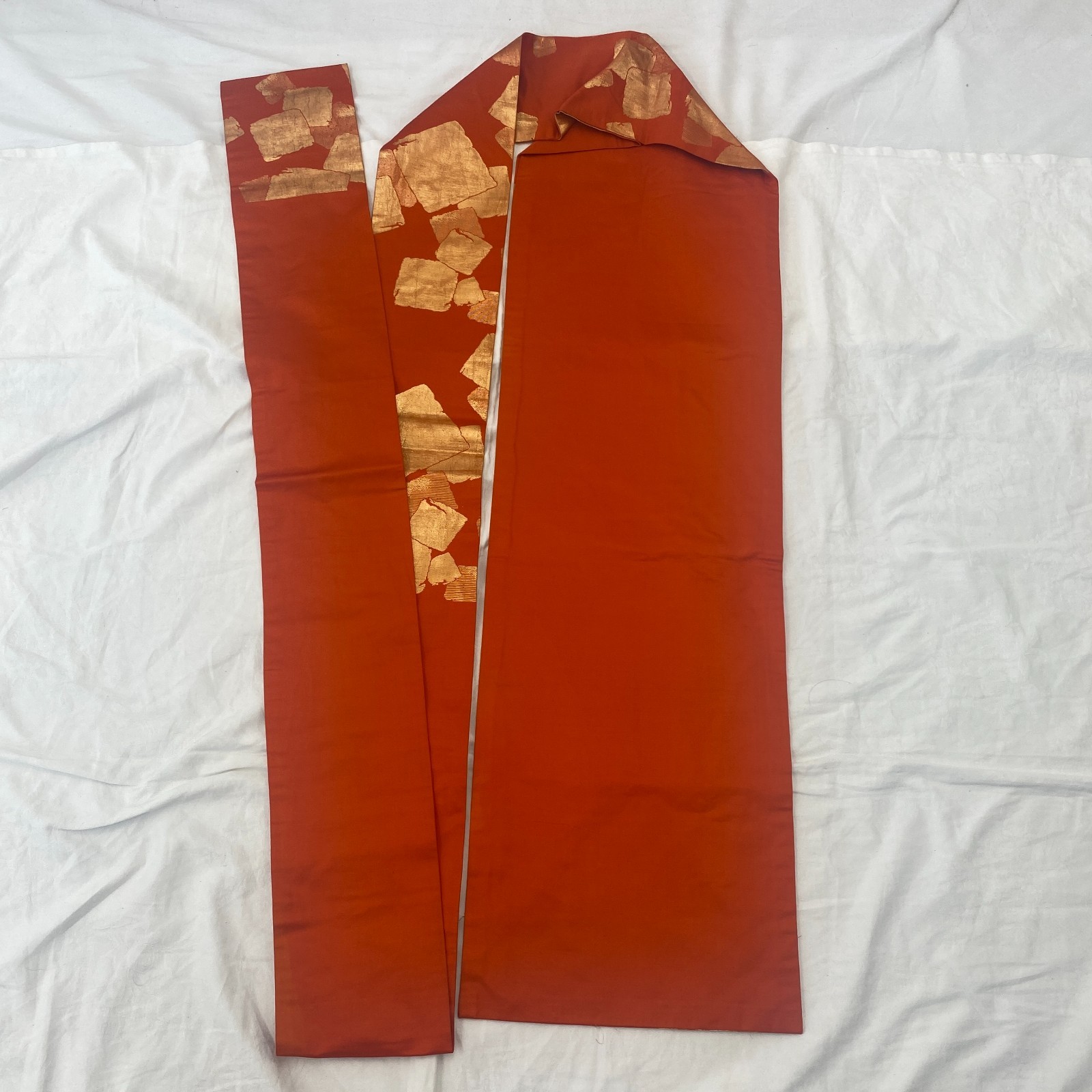 Japanese Vintage Kimono Nagoya Obi Silk Orange Traditional Authentic 131x 12 in
