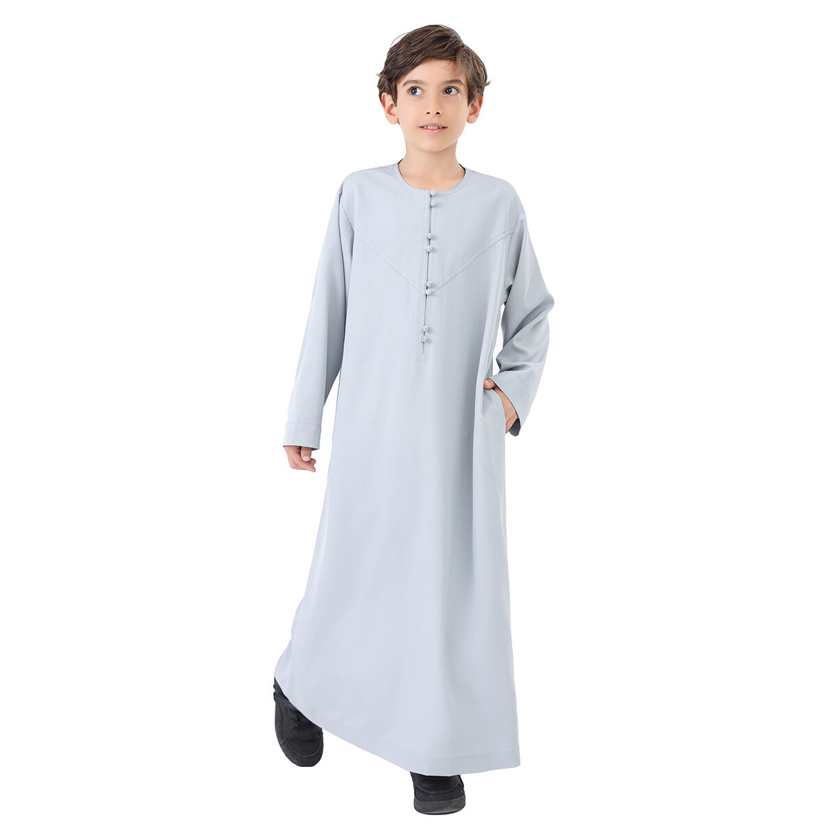 Dubai Kids Boys Long Sleeve Abaya Robes Saudi Jubba Thobe Daffah Dishdash Kaftan