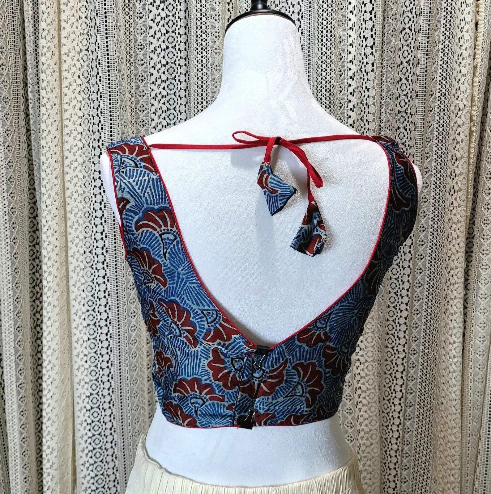 Ajrak Modal Silk Sleeves Plunge Neck Blouse | Stylish Ethnic Wear | Indian Silk