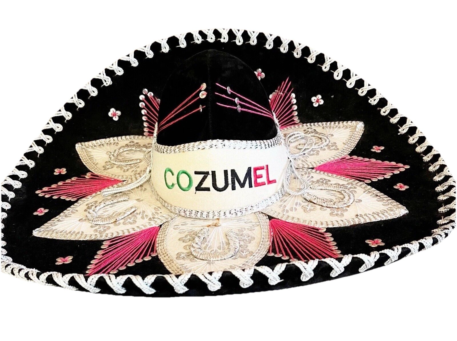 Pigalle Mexican Sombrero Black Velvet Mariachi Horseshoe Pink Cozumel Adult