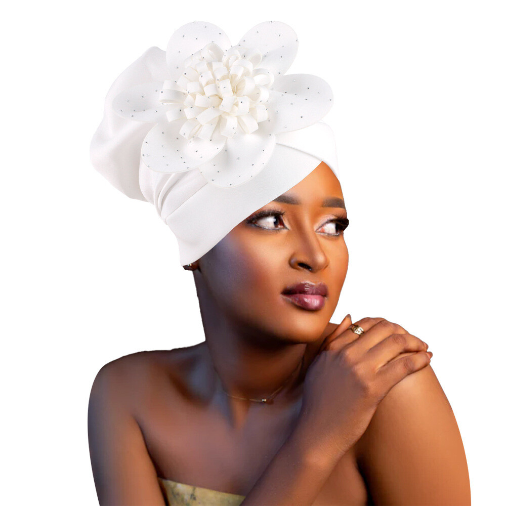 African Women Big Flower Turban Hat Nigerian Auto Gele Headtie Wedding Party Cap