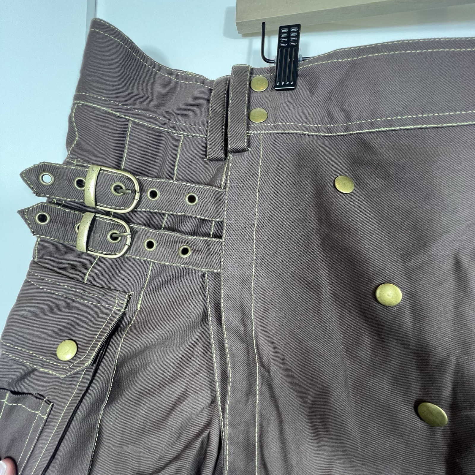 Mens Size 48 Utility Cargo Kilt Renaissance Canvas Pleated Pockets Brown Buckles